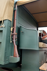 Vintage first world war lorry with Lee Enfield rifle in clamp.