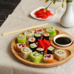 sushi rolls Fresh and delicious (portion of sushi) - Sushi menu. Japanese food. food background