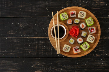 sushi rolls Fresh and delicious (portion of sushi) - Sushi menu. Japanese food. food background