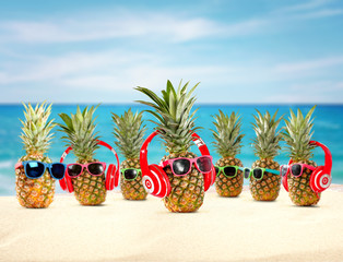fresh pineapple on beach 