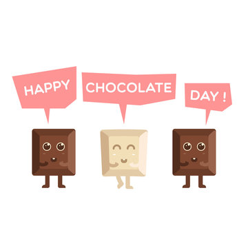 Cute cartoon of chocolate blocks say happy world chocolate day.