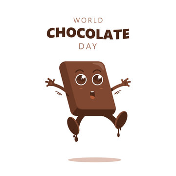 Cute Cartoon Of Chocolate Blocks Say Happy World Chocolate Day.