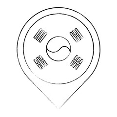 Location pin with south korea flag design over white background, vector illustration