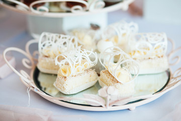 Delicious sweet buffet with cupcakes. Sweet holiday buffet with cupcakes and other desserts. Candy Bar.