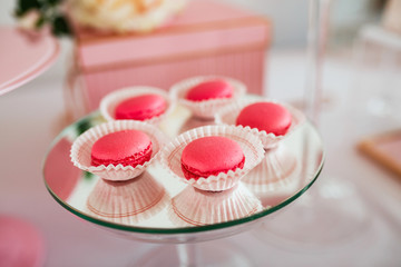Delicious sweet buffet with cupcakes. Sweet holiday buffet with cupcakes and other desserts. Candy Bar.