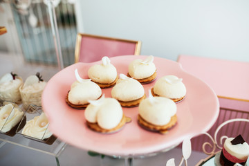 Delicious sweet buffet with cupcakes. Sweet holiday buffet with cupcakes and other desserts. Candy Bar.