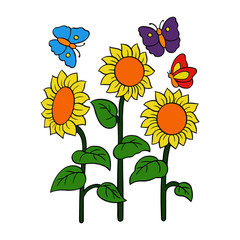 Sunflower cartoon illustration isolated on white background for children color book
