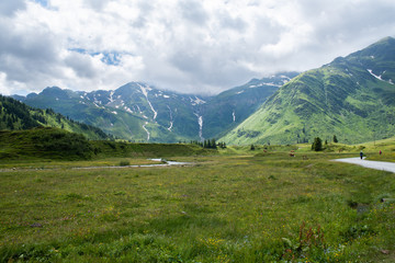 Landscape with mountains and grass land