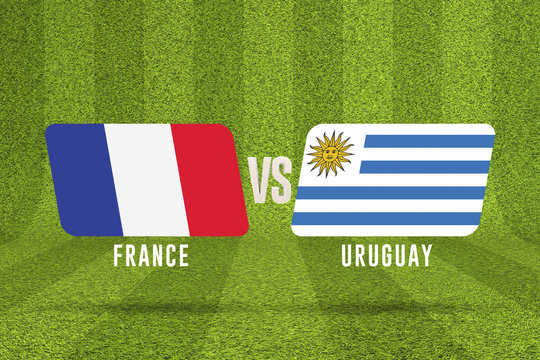 Uruguay versus France soccer quarter final match. 3D Rendering