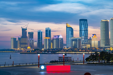 The night scene of urban architectural landscape in Qingdao