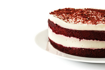Red Velvet cake isolated on white background. Copyspace

