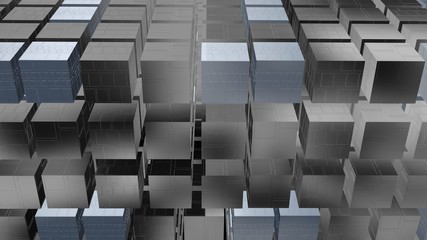 3d geometry techno cubes. Chrome cubes. 3d rendering. Front view