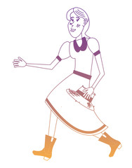 Farmer woman wearing a dress icon over white background, vector illustration