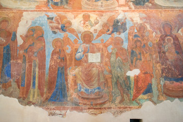 Depiction of Jesus Christ on the ancient fresco of the Znamensky Cathedral, Veliky Novgorod