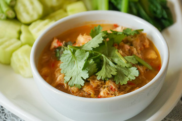 thai traditional healthy delicious grilled fish chili paste with side boiled vegetables