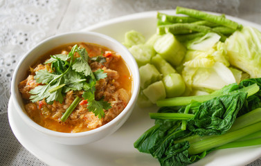 thai traditional healthy delicious grilled fish chili paste with side boiled vegetables