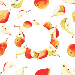 Watercolor hand drawn colorful round pear's frame for creative design