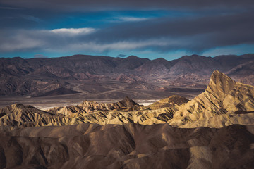 Death Valley landscape at sunrise with dramatic skies