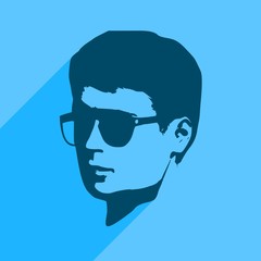 Man avatar profile view. Male face silhouette. Web icon with long shadow. Portrait with sunglasses.