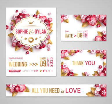 Wedding invitations with pink flowers