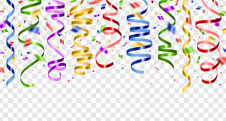 Serpentine and confetti on transparent background