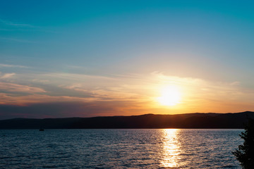 Summer landscape with a view of lake Baikal from Listvyanka vill