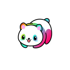 Kawaii illustration of a minimalist cute panda in colorful rainbow pattern colors