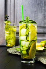 Diet drink of water with cucumber, mint and lemon