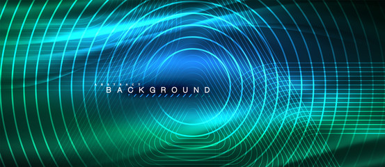 Neon glowing lines, magic energy space light concept, abstract background wallpaper design