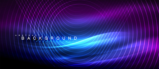 Neon glowing lines, magic energy space light concept, abstract background wallpaper design