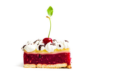 Cherry fruit cake with cream