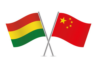 Bolivia and China flags. Vector illustration.