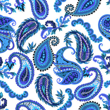 Seamless paisley pattern. Colorful floral ornament. Oriental design for fabric, prints, wrapping paper, card, invitation, wallpaper. Vector illustration 