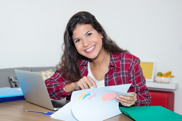 Junge Studentin arbeitet am Schreibtisch