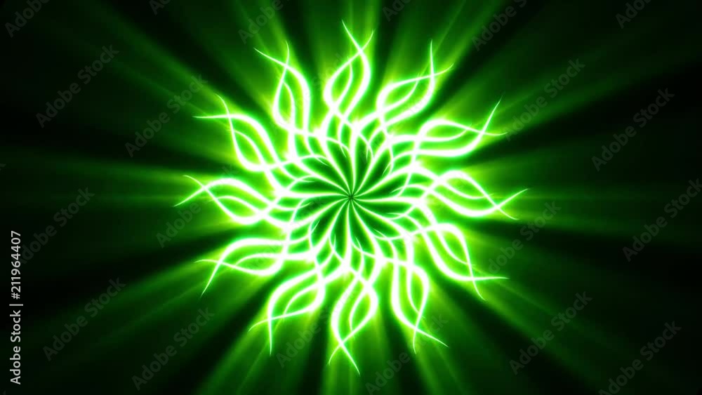 Poster 4k abstract shining mandala loop/ animation of an abstract green shining and looping mandala or celt