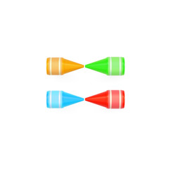 Colored wax crayons assembled like asymmetric mathematical operation symbol equality sign on white background, 3D rendered image