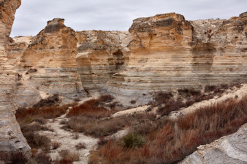 Scenic Valley Surrounded by Eroded Rock Formations