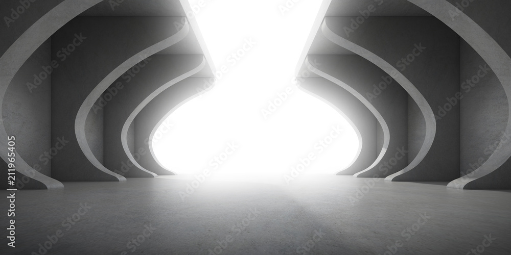 Leinwandbilder 3d stimulate of curve concrete interior space with sun light cast the shadow on the wall and floor,p