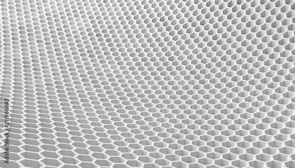 Poster digital data and network connection hexagon shape in technology concept on white background, 3d stru