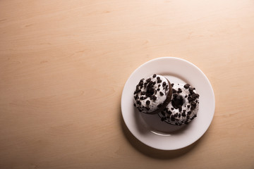 doughnut, food, dessert, sweet, chocolate, isolated, white, delicious, breakfast, baked, snack, bakery, closeup