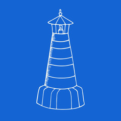 Lighthouse on blue background. Vector illustration lighthouse . Icon and design element.