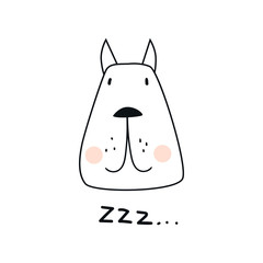 Zzz - Cute hand drawn nursery poster with cool dog animal character.