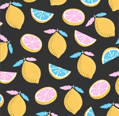 Wallpaper murals Lemons Seamless summer pattern with sliced lemons. Vector illustration.