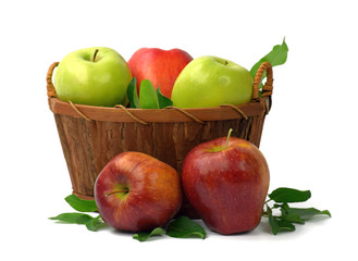 Autumn. Summer. organic apples in a basket. Vitamins. The concept of a healthy diet and lifestyle. Isolated.