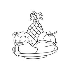 Dish of Fruit cartoon illustration isolated on white background for children color book