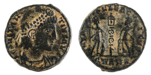 Ancient Roman copper coin of Emperor Constantius.
