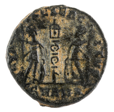 Ancient Roman copper coin of Emperor Constantius. Reverse.