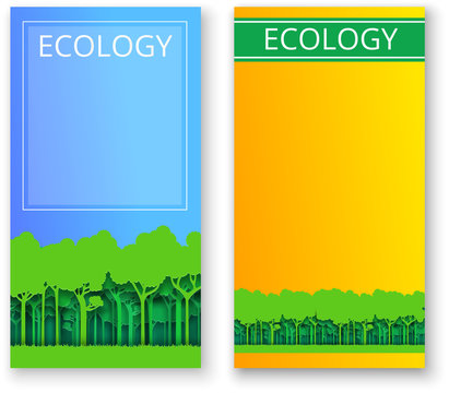 Ecology nature forest backgrounds. Paper art style.