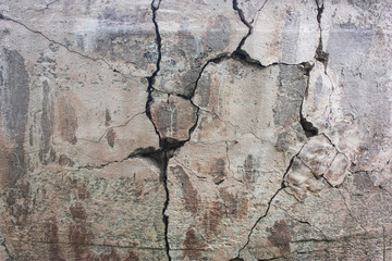 Gray background of concrete, cement with a large crack