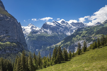 scenic view on the village of Wengen at the Lauberhorn downhill, Jungfrauregion,Berner Oberland,Switzerland